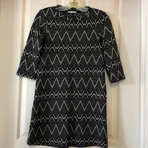 ZARA Gorgeous, Chevron 3/4 Sleeve Dress Black/White/Grey 70’s Style Be That Girl